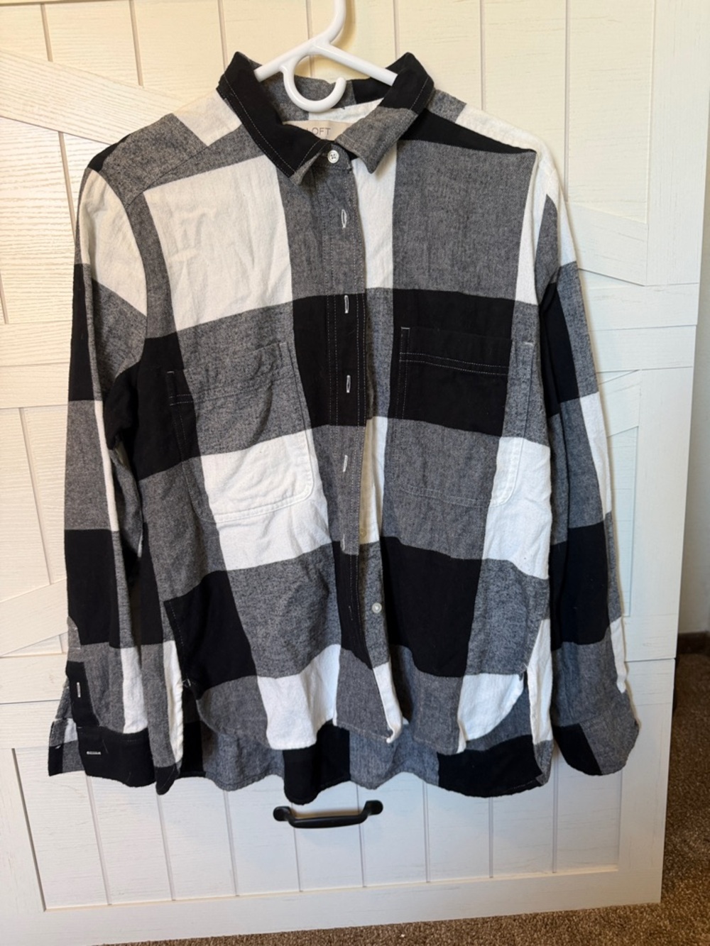LOFT Black & White Buffalo Check Button-Front Shirt